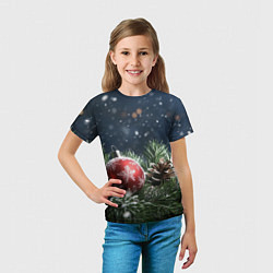 Футболка детская Новогодний шар и шишка, цвет: 3D-принт — фото 2