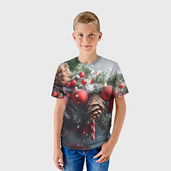 Футболка детская Новогодние украшения на ветках, цвет: 3D-принт — фото 2