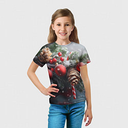 Футболка детская Новогодние украшения на ветках, цвет: 3D-принт — фото 2