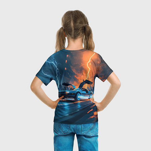 Детская футболка Автомобиль и ночные молнии / 3D-принт – фото 6