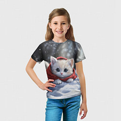Футболка детская Новогодняя кошечка на снегу, цвет: 3D-принт — фото 2