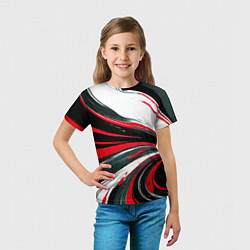 Футболка детская Волнистые чёрно-красные линии на белом фоне, цвет: 3D-принт — фото 2