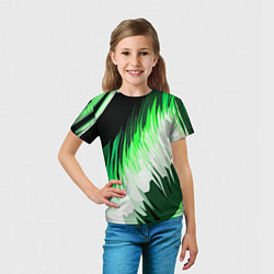 Футболка детская Зелёно-белая абстракция на чёрном фоне, цвет: 3D-принт — фото 2
