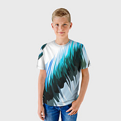 Футболка детская Чёрно-синие острые полосы на белом фоне, цвет: 3D-принт — фото 2