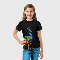 Футболка детская Павлин на черном, цвет: 3D-принт — фото 2