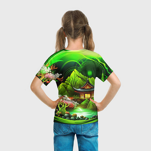 Детская футболка Природа Японии в зеленых цветах / 3D-принт – фото 6
