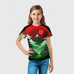 Футболка детская Япония красно-зеленая природа, цвет: 3D-принт — фото 2