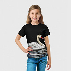 Футболка детская Белый лебедь ночью, цвет: 3D-принт — фото 2