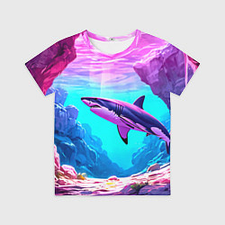 Футболка детская Акула в розовом сиянии, цвет: 3D-принт