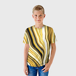 Футболка детская Волнистые вертикальные чёрно-жёлтые полосы, цвет: 3D-принт — фото 2