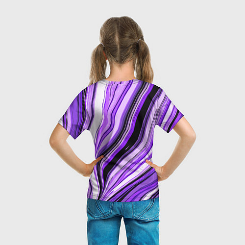 Детская футболка Волнистые вертикальные чёрно-фиолетовые полосы / 3D-принт – фото 6