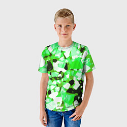 Футболка детская Green and white abstraction on a black background, цвет: 3D-принт — фото 2