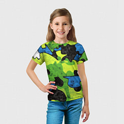 Футболка детская Зелено-синий абстрактный камуфляж, цвет: 3D-принт — фото 2