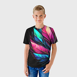 Футболка детская Букет из цветных перьев - неон, цвет: 3D-принт — фото 2