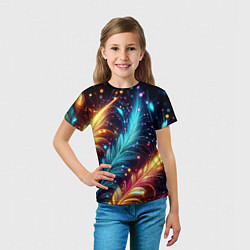 Футболка детская Неоновые разноцветные перья, цвет: 3D-принт — фото 2