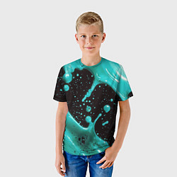 Футболка детская Голубая краска и капли, цвет: 3D-принт — фото 2
