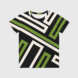 Футболка детская Прямоугольники по диагонали-зеленый, черный, цвет: 3D-принт