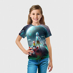 Футболка детская Рик и Морти сидят на бегемоте - нейроарт фантазия, цвет: 3D-принт — фото 2