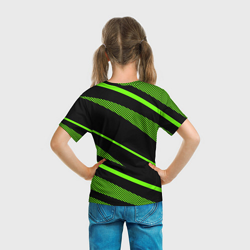 Детская футболка Sport чёрный и зелёный полосы / 3D-принт – фото 6