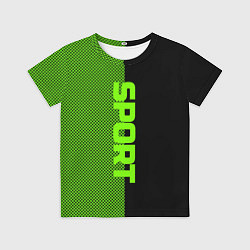 Футболка детская Sport чёрно-зелёный пополам, цвет: 3D-принт