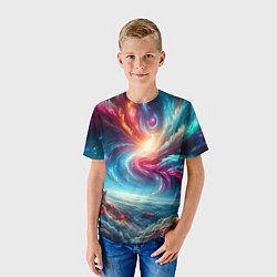 Футболка детская Fantastic neon space landscape - ai art fantasy, цвет: 3D-принт — фото 2