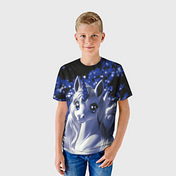 Футболка детская Единорог - синий рог, цвет: 3D-принт — фото 2