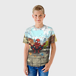 Футболка детская Маленький человек-паук в городе, цвет: 3D-принт — фото 2