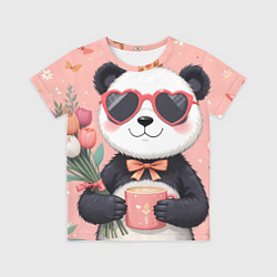 Футболка детская Панда с поздравлениями и с цветами, цвет: 3D-принт