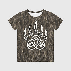 Футболка детская Символ Велеса - лапа медведя в текстуре древа, цвет: 3D-принт