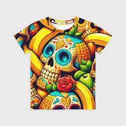 Футболка детская Colorfull skulls and bananas - pop art pattern, цвет: 3D-принт