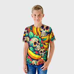 Футболка детская Паттерн из черепов и бананов - нейроарт, цвет: 3D-принт — фото 2