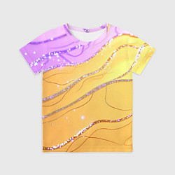 Футболка детская Фиолетово-золотая текстура с блестяшками, цвет: 3D-принт