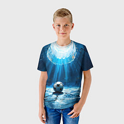Футболка детская Футбольный мяч в синем, цвет: 3D-принт — фото 2