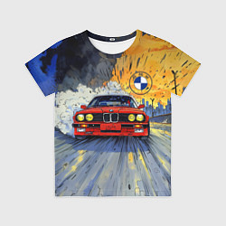 Футболка детская Красная BMW на скорости, цвет: 3D-принт
