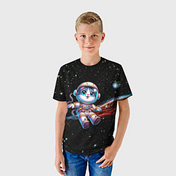 Футболка детская Котёнок космонавт в открытом космосе, цвет: 3D-принт — фото 2