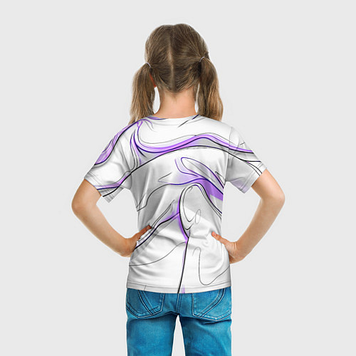 Детская футболка Черные и фиолетовые линии на белом / 3D-принт – фото 6
