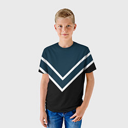 Футболка детская Синий с чёрным и белые полосы, цвет: 3D-принт — фото 2