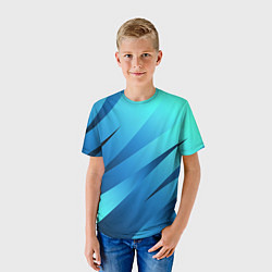 Футболка детская Сине-голубой абстрактные полосы, цвет: 3D-принт — фото 2