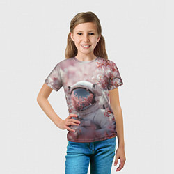 Футболка детская Космонавт в весенних листьях, цвет: 3D-принт — фото 2