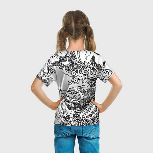 Детская футболка Татуировка дракона на белом / 3D-принт – фото 6