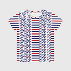 Футболка детская Полосатый морской орнамент с якорями, цвет: 3D-принт