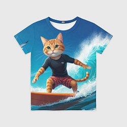 Футболка детская Кот серфер на волне, цвет: 3D-принт