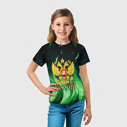 Футболка детская Россия на фоне зеленого огня, цвет: 3D-принт — фото 2