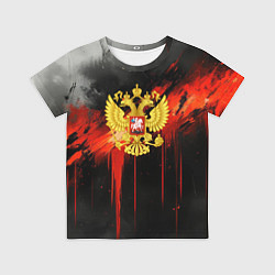 Футболка детская Герб России - красная краска на черном, цвет: 3D-принт