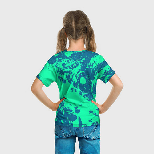 Детская футболка Сине-зелёный абстракция краски / 3D-принт – фото 6