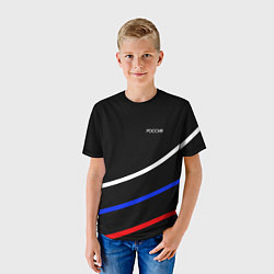 Футболка детская Россия чёрный с полосами бело-сине-красные, цвет: 3D-принт — фото 2