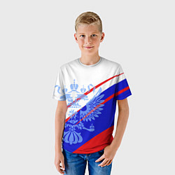 Футболка детская Герб на фоне цветов флага бело-сине-красный, цвет: 3D-принт — фото 2