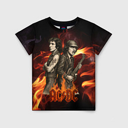 Футболка детская ACDC на фоне огня, цвет: 3D-принт