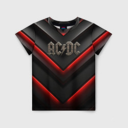 Футболка детская ACDC лого из металла на черно-красной текстуре, цвет: 3D-принт