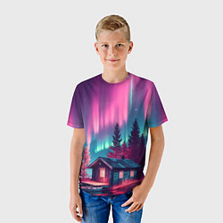 Футболка детская Лиловое сияние над лесом, цвет: 3D-принт — фото 2
